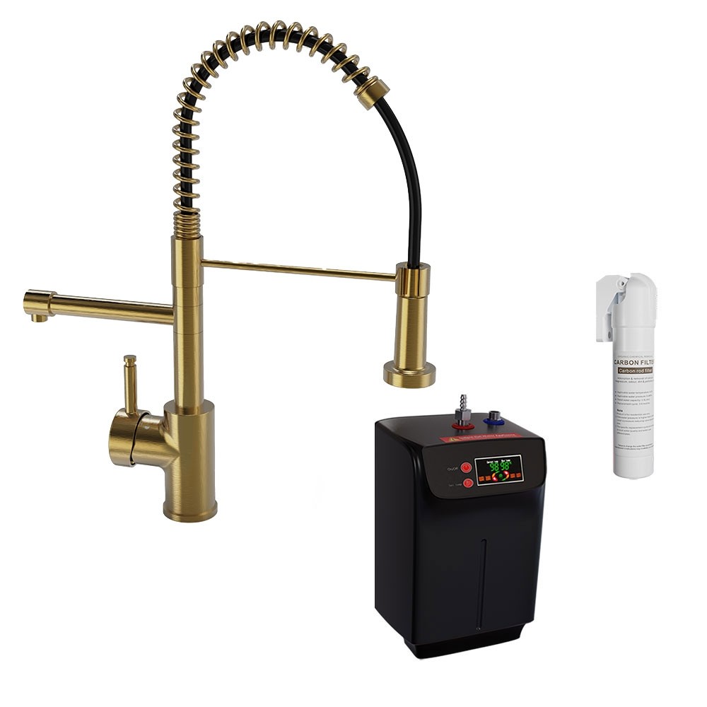 Ellsi Brushed Gold In Single Lever With Flexi Handset Instant Hot Boiling Water Kitchen Tap