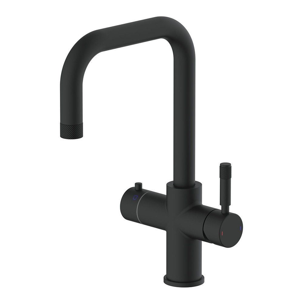 Kensington Matt Black In Instant Boiling Hot Water Knurl Design Kitchen Tap Complete Kit