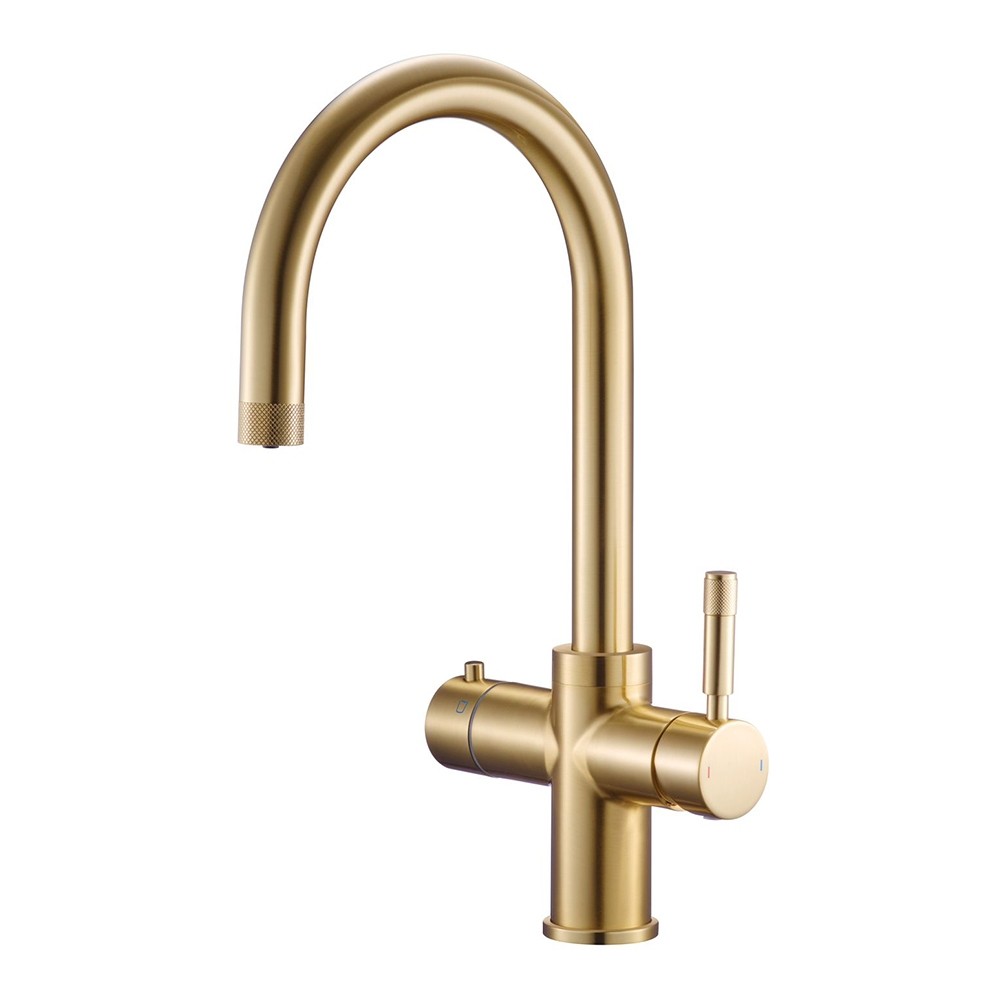 Mayfair Brushed Brass In Instant Boiling Hot Water Knurl Design Kitchen Tap Complete Kit