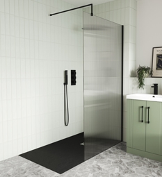 Nuie Black Profile Wetroom Screens 8mm Fluted Glass