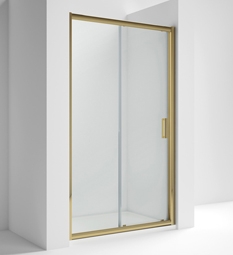 Nuie Rene Brushed Brass Single Sliding Shower Door Enclosures 6mm Glass