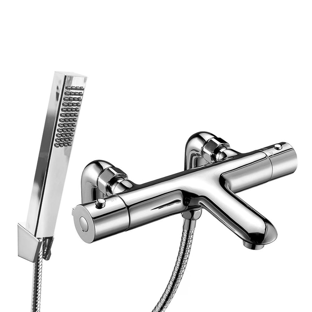 Eros Chrome Deck Mounted Thermostatic Bath Shower Mixer Tap with Square ...