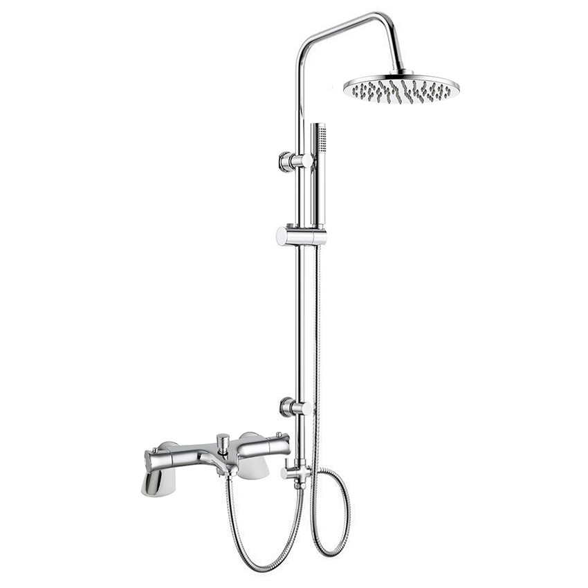 Eaton Thermostatic Bath Shower Mixer Tap with 3 Way Round Rigid Riser