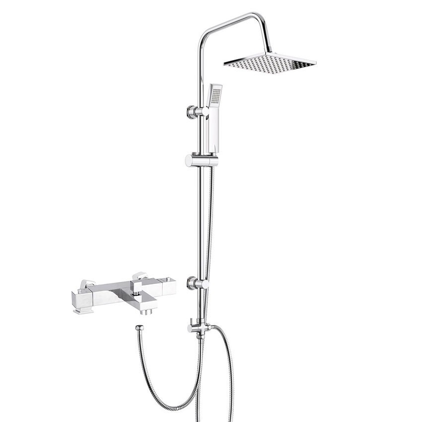 SChrome Waterfall Bath Shower Mixer Tap With 3 Way Square Rigid Riser Shower Kit 