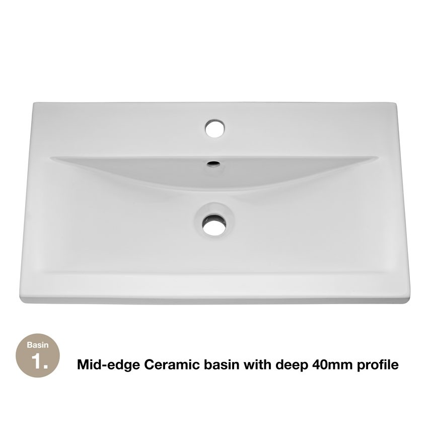 600 mm Gloss White Nuie ATH048A Athena Modern Bathroom Wall Hung Cabinet & Basin with 2 Soft Close Drawers 600mm 