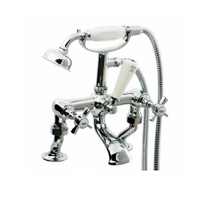 Westminster Bath Shower Mixer Tap, Cranked Legs with 3 Way Round Rigid