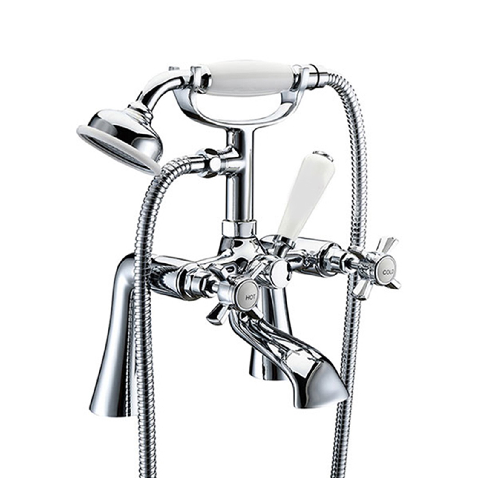 Westminster Bath Shower Mixer Tap, Straight Legs with 3 Way Round Rigid