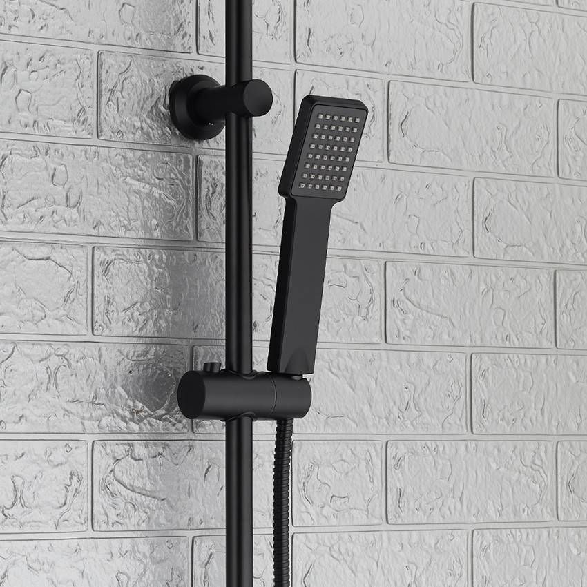 3 Way Square Rigid Riser Shower Kit & Waterfall Wall Mounted Bath Shower Mixer 
