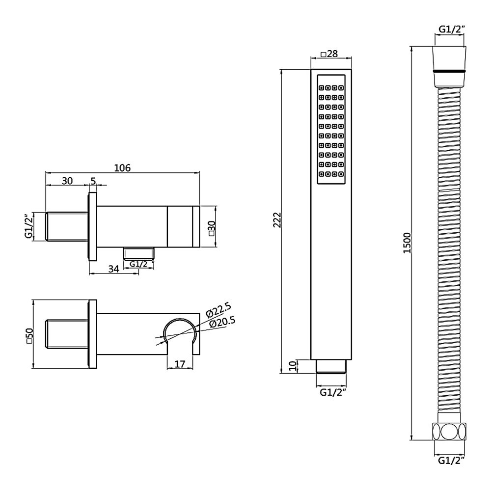 Triple Control Chrome Square Concealed Thermostatic Shower Mixer Valve