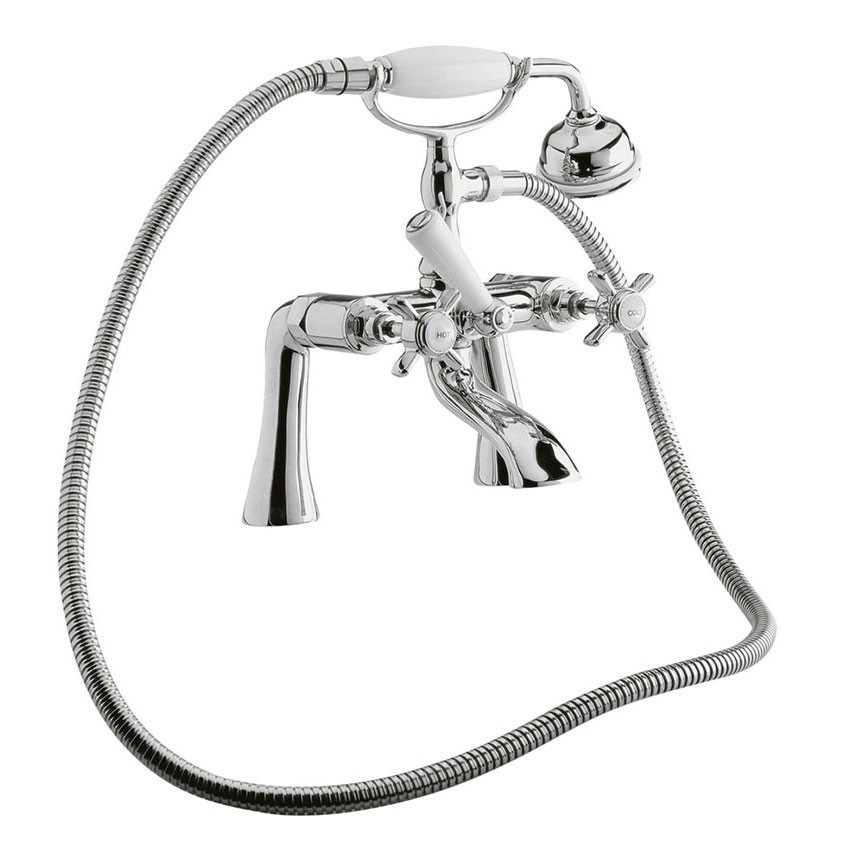 Traditional Chrome Bath Shower Mixer Tap – Cross Head Handles, Large Handset, Belmont Range