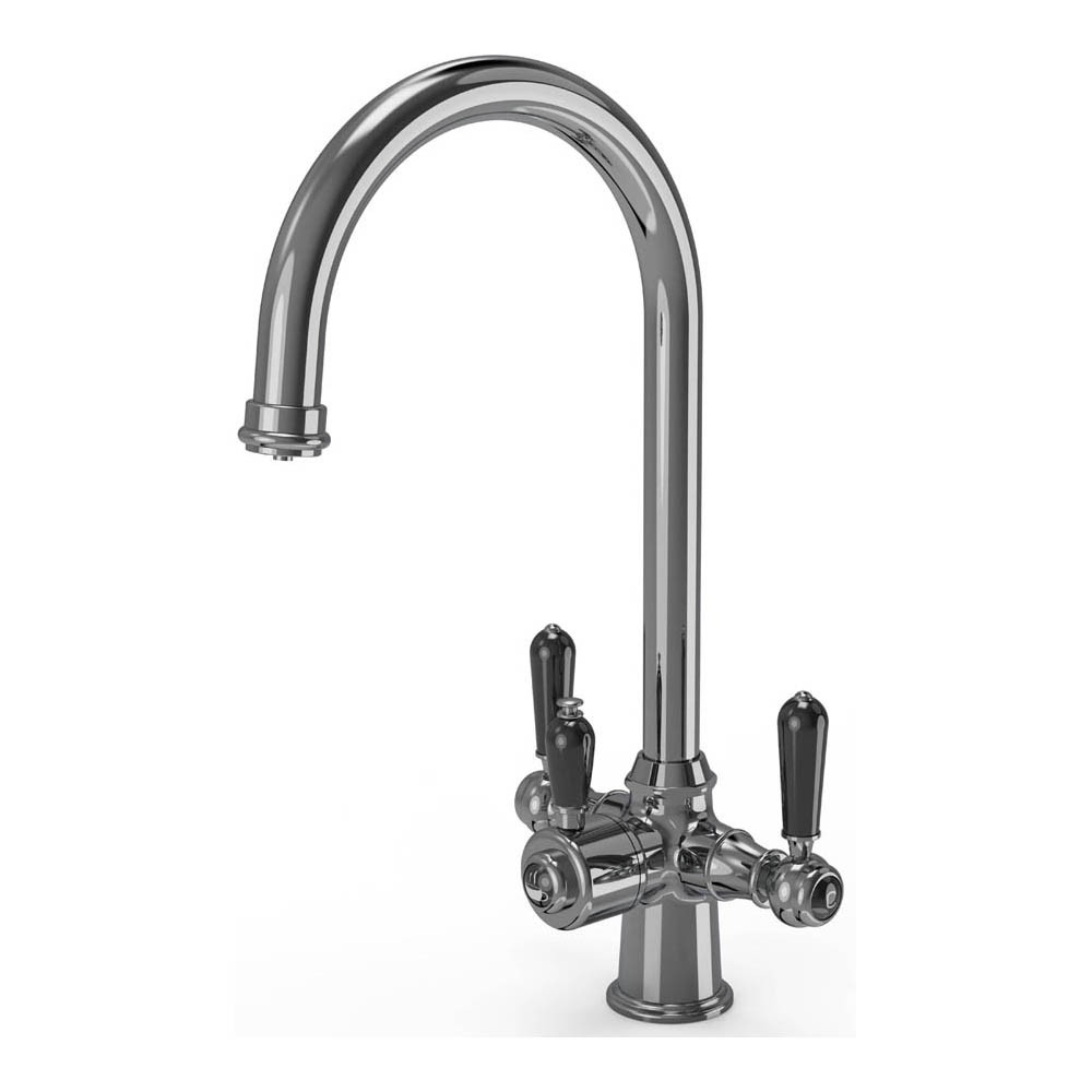 Hatta Chrome Traditional Black Lever 3in1 Instant Hot Boiling Water Kitchen Tap Set