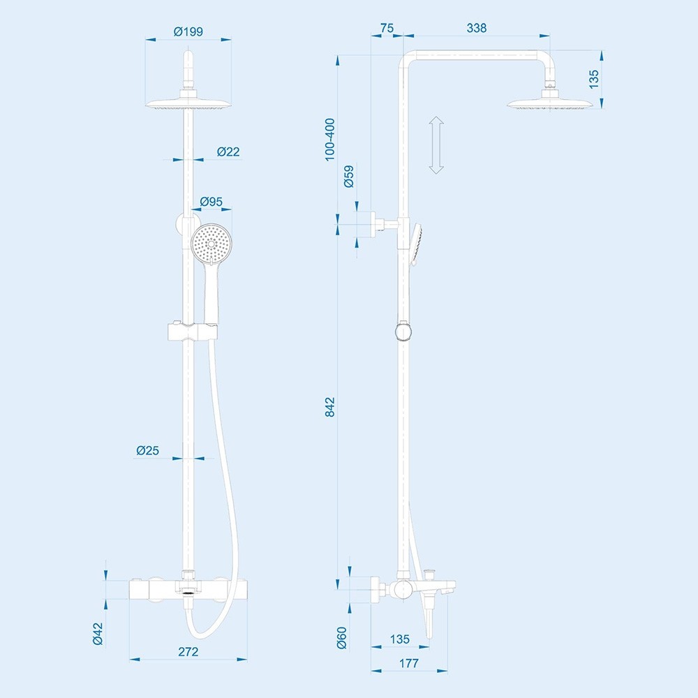 Jasmine Wall Mounted Thermostatic Bath Shower Mixer Tap with Round Dual