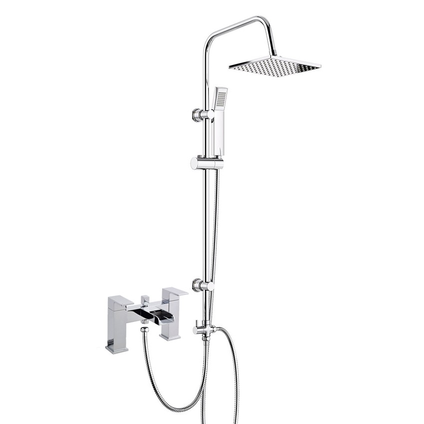 Kensington Bath Shower Mixer Tap with 3 Way Square Rigid Riser Rail Kit