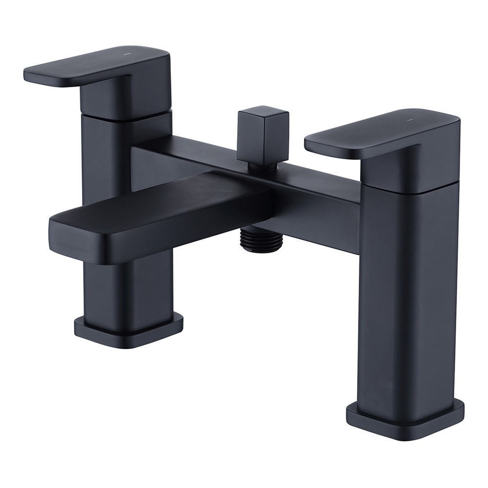 Medera Matt Black Deck Mounted Bath Shower Mixer Tap & Square 3 Way ...