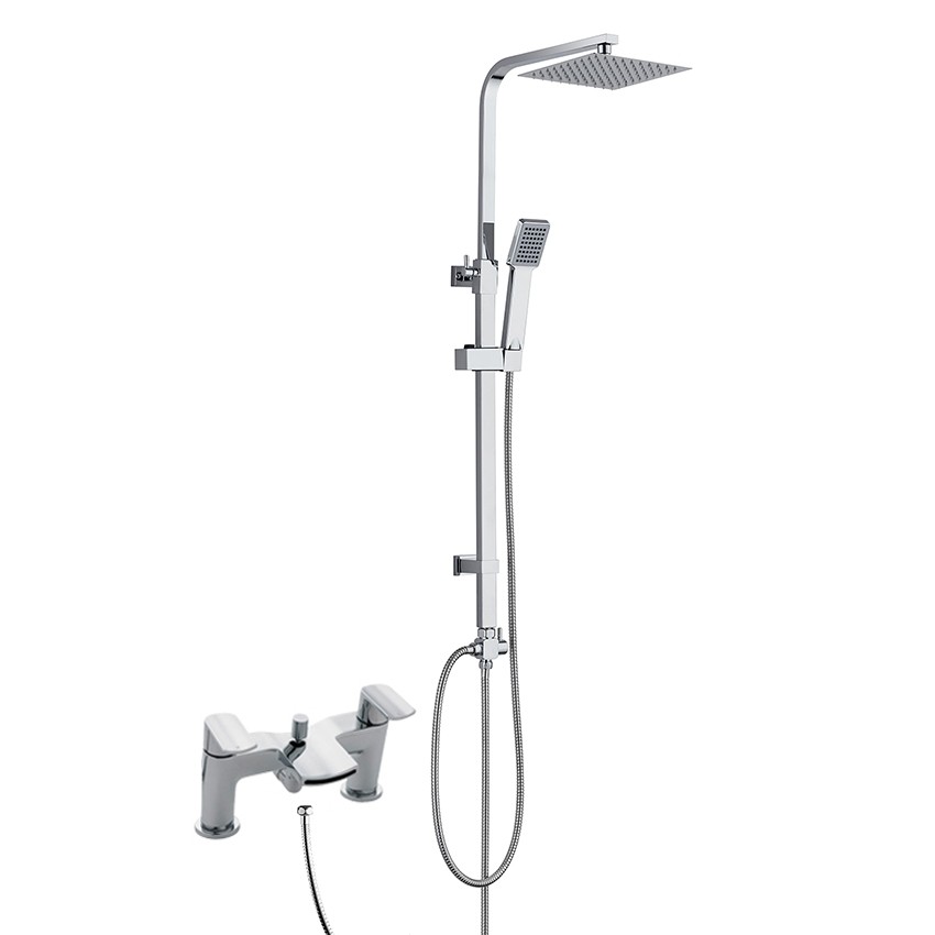 Mona Bath Shower Mixer Tap with Square 3 Way Rigid Riser Rail Kit