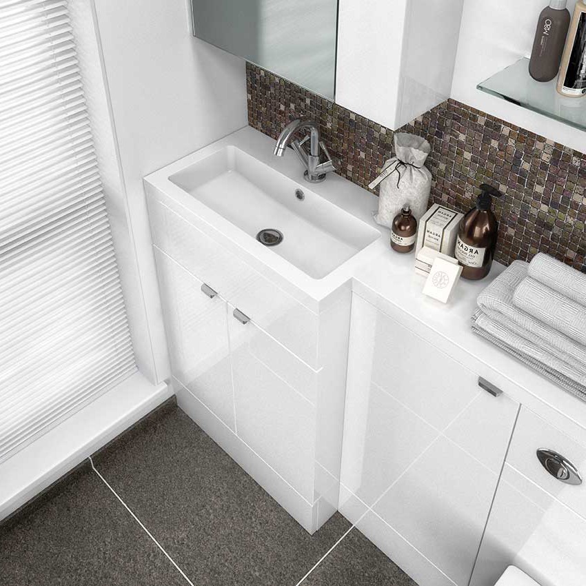 Gloss White 1100mm Combination Vanity, L Shaped Bathroom Vanity Units