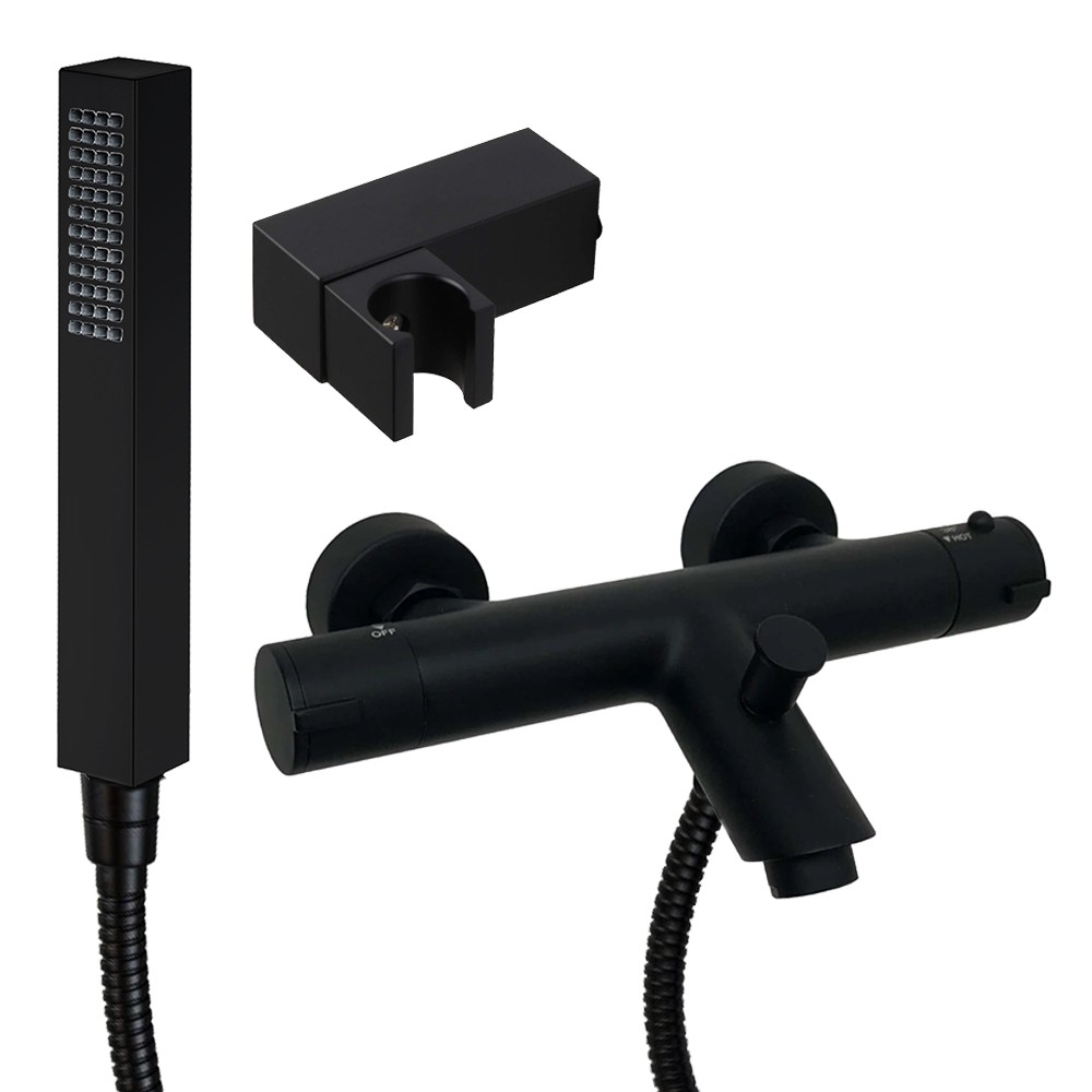 Soho Matt Black Wall Mounted Thermostatic Bath Shower Mixer Tap with ...