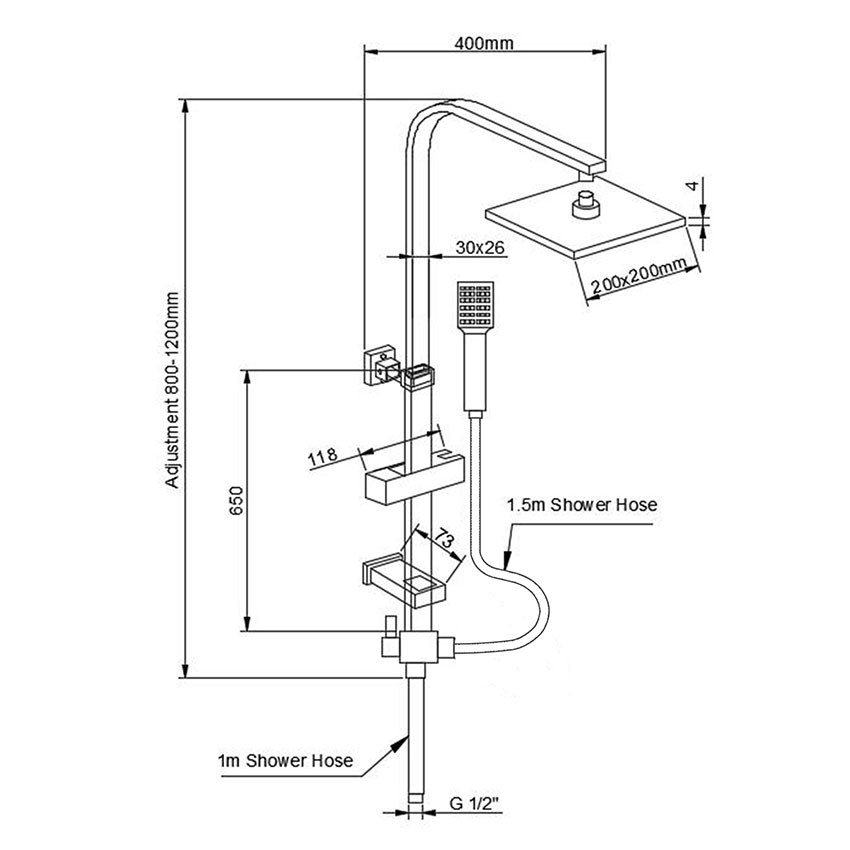Eaton Single Lever Deck Mounted Bath Shower Mixer Tap with Square 3 Way ...