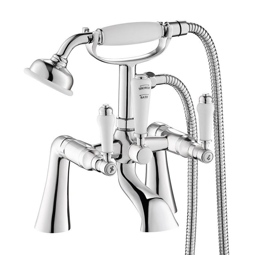 Windsor Traditional Chrome Deck Mounted Bath Shower Mixer Tap Straight ...