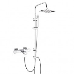 Square Thermostatic Bath Shower Mixer Tap Wall Mounted with 3 Way Square Rigid Riser Rail Kit