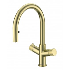 Scudo KoGE 4 in 1 Brushed Brass Swan Pull Out Spout Boiling Water Tap - Complete Kit