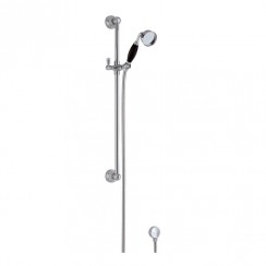 Old London by Hudson Reed Chrome Traditional Shower Slider Rail Kit with Outlet Elbow & Black Handset A4211-CO-1
