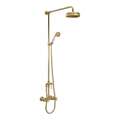 Old London by Hudson Reed Topaz Brushed Brass Traditional Rigid Riser Shower Kit with Thermostatic Shower Valve - White Handset, Indices & Lever A8117-CO-1