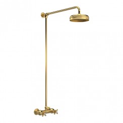 Old London by Hudson Reed Brushed Brass Traditional Rigid Riser Shower Kit with Thermostatic Shower Valve - White Indices A8118-CO-1