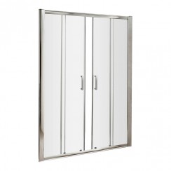 Nuie Pacific Double Sliding Shower Door with Polished Chrome Profile and Rounded D Handle 1850mm H x 1500mm W x 6mm Glass - AQSLD15H3-CO-1