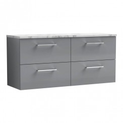Nuie Arno 1200mm Wall Hung 4-Drawer Vanity Unit & Matt Carrera Marble Laminate Worktop - Satin Grey - ARN2224LCM2-CO-1