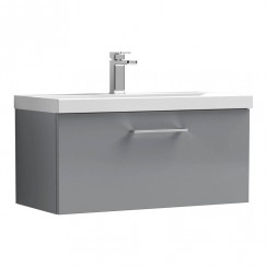 Nuie Arno 800mm Wall Hung 1-Drawer Vanity Unit & Thin Edged Basin 1TH - Satin Grey ARN2225D-CO-1