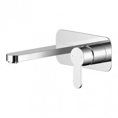 Nuie Arvan Wall Mounted 2-Hole Basin Mixer Tap with Plate - Chrome