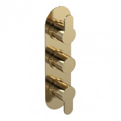 Nuie Arvan Triple Handle Thermostatic Concealed Shower Valve with Diverter 3 Outlet - Brushed Brass - ARV8TR03-CO-1