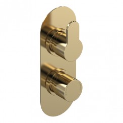Nuie Arvan Dual Handle Thermostatic Concealed Shower Valve with Diverter 2 Outlet - Brushed Brass - ARV8TW02-CO-1
