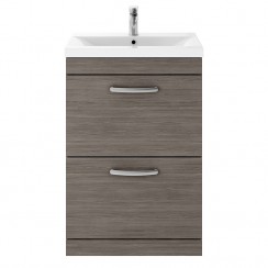 Athena Brown Grey Avola 600mm Floor Standing 2 Drawer Cabinet & Basin 1