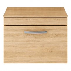 Athena Natural Oak 600mm Wall Hung 1 Drawer Cabinet & Worktop