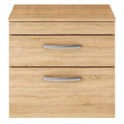 Athena Natural Oak 600mm Wall Hung 2 Drawer Cabinet & Worktop