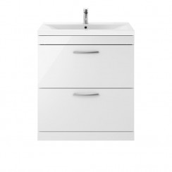 Athena Gloss White 800mm Floor Standing 2 Drawer Cabinet & Basin 1