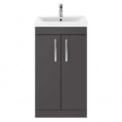 Athena Gloss Grey 500mm Floor Standing 2 Door Cabinet & Basin 1