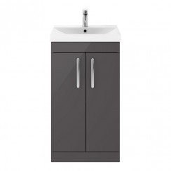 Nuie Athena 500mm Floor Standing 2-Door Vanity Unit with Thin-Edge Basin - Gloss Grey - ATH072D-CO-1