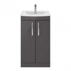 Nuie Athena 500mm Floor Standing 2-Door Vanity Unit with Curved Basin - Gloss Grey - ATH072G-CO-1