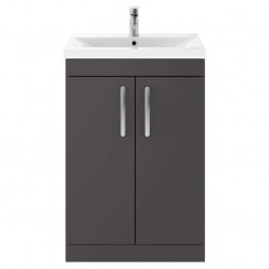 Athena Gloss Grey 600mm Floor Standing 2 Door Cabinet & Basin 1