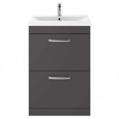 Athena Gloss Grey 600mm Floor Standing 2 Drawer Cabinet & Basin 1