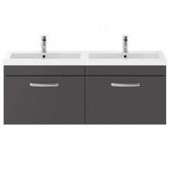 Athena Gloss Grey 1200mm Wall Hung 2 Drawer Cabinet & Basin 4