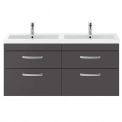 Athena Gloss Grey 1200mm Wall Hung 4 Drawer Cabinet & Basin 4