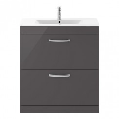 Nuie Athena 800mm Floor Standing 2-Drawer Vanity Unit with Minimalist Basin - Gloss Grey - ATH079B-CO-1