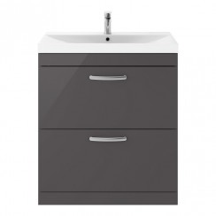 Nuie Athena 800mm Floor Standing 2-Drawer Vanity Unit with Thin-Edge Basin - Gloss Grey - ATH079D-CO-1