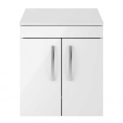 Athena Gloss White 500mm Wall Hung 2 Door Cabinet & Worktop