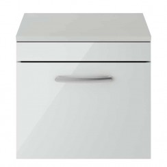 Athena Gloss Grey Mist 500mm Wall Hung 1 Drawer Cabinet & Worktop
