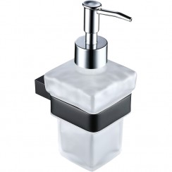 Wall Mounted White Ceramic Soap Dispenser & Matt Black Holder - Modern Square Design - BA8DX-K